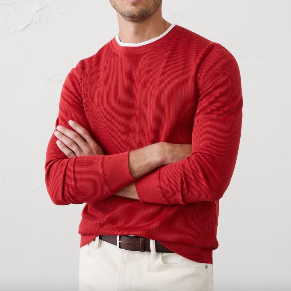 Banana Republic Factory Men's Waffle Knit Top, Embers (Red), Large, EUC